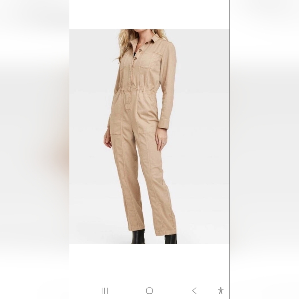 Long Sleeve Front Button Coveralls Jumpsuit